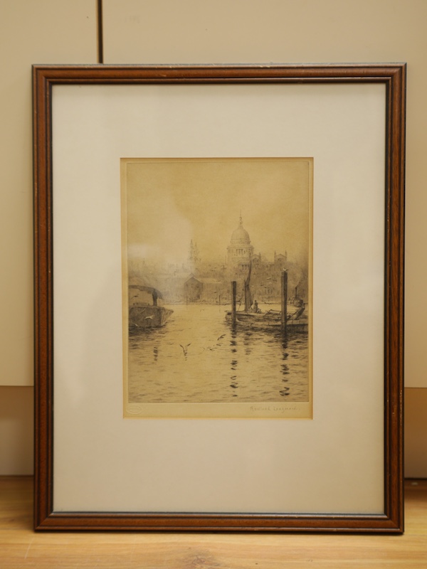 Rowland Langmaid RA (1897-1956), etching, ‘St. Paul's from the Thames’, Academy proof, signed in pencil, 29 x 22cm. Condition - fair, some discolouration throughout